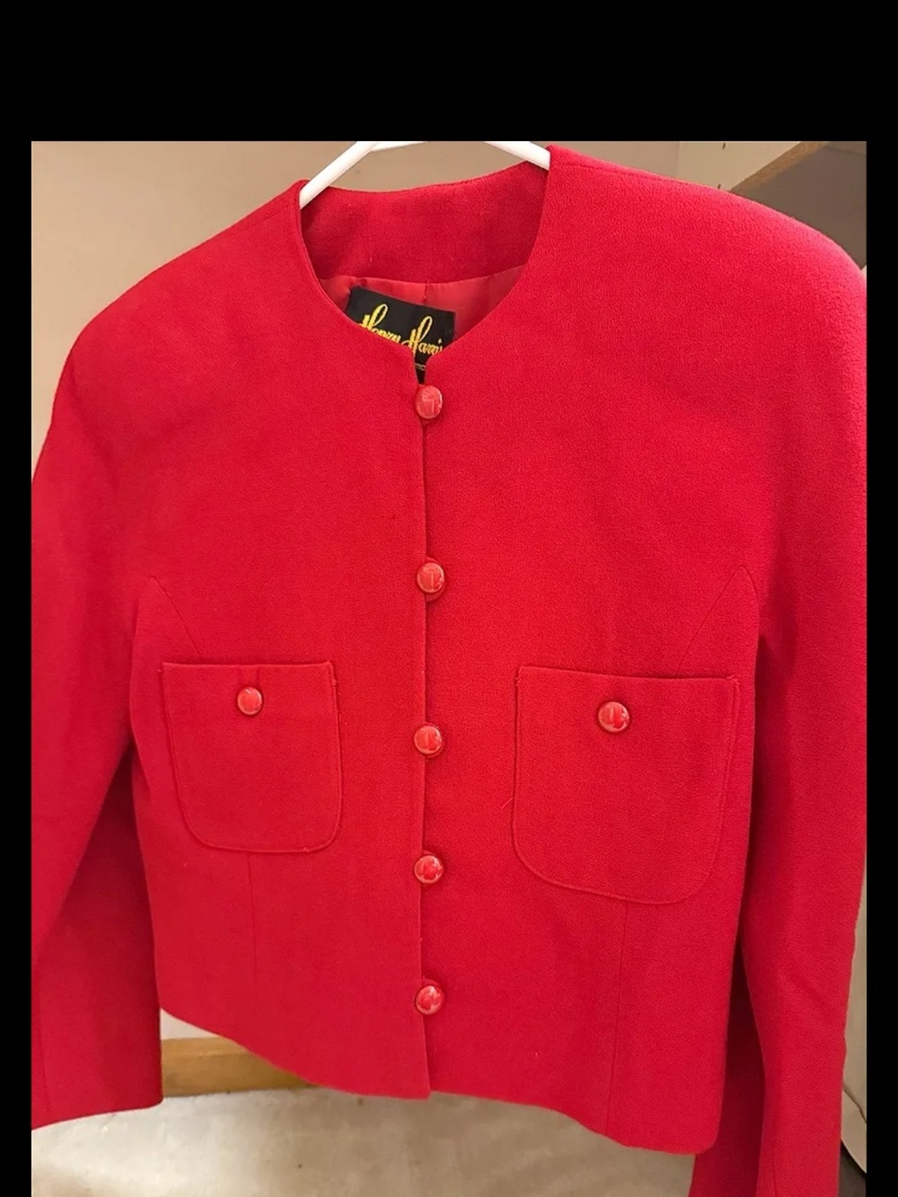 Vintage Henry Harris Women's Red Button-Front Cropped Blazer